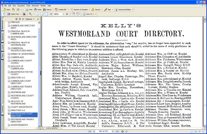 Cumberland /& Westmorland Kellys Directory 1894 CDROM